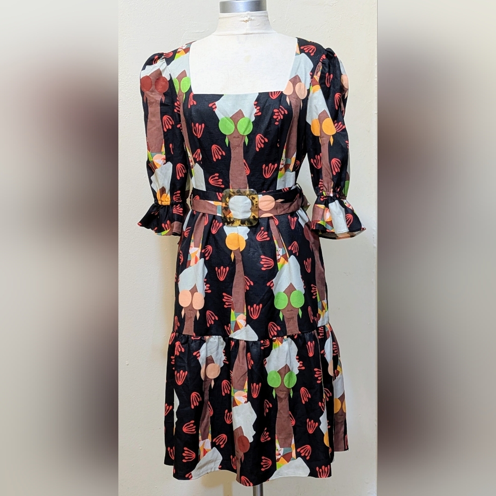 Hutch Abstract Print Dress with Pockets and Puff Sleeves  Size 4